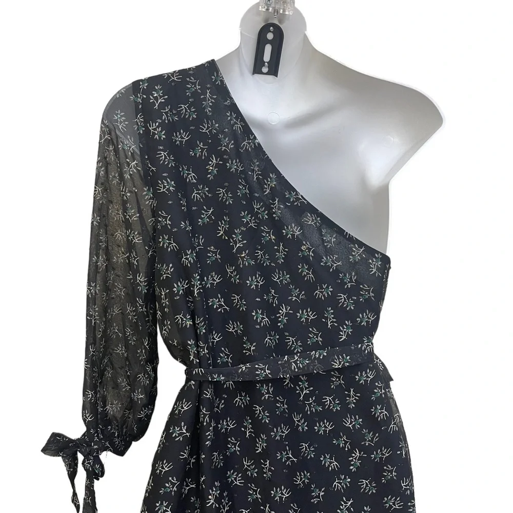 Collective Concept Womens One Shoulder Flora Ruffle Cocktail Dress Black XS - Picture 12 of 13
